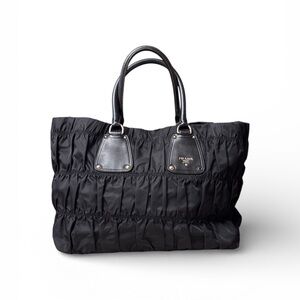 Prada Tessuto Nylon Black tote bag with leather trim